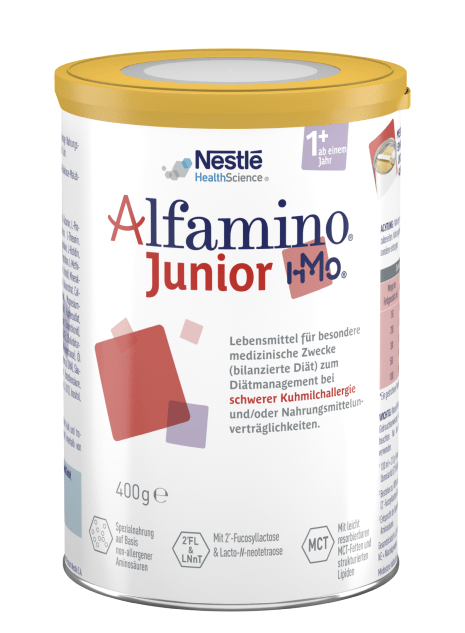 Alfamino-Junior-HMO-Neutral- Spezialnahrung Kuhmilchallergie Nahrungsmittelallergie Diätmanagement Aminosäurebasiert Nicht-allergen Sojaeiweißallergie Malassimilation Kleinkinder Gesunde Entwicklung