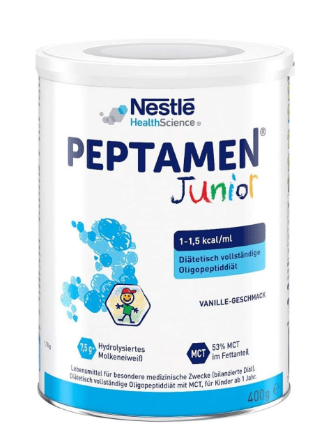 Peptamen Junior Vanille Spezialsondennahrung Kleinkinder Normokalorisch Eiweißreich Mangelernährung Mukoviszidose Niedermolekular MCT-Fette Laktosearm Glutenfrei
