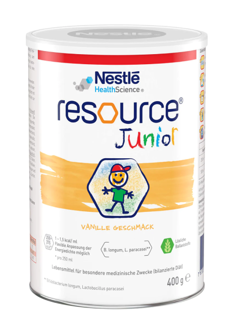 Resource Junior Pulver - Trinknahrung Sondennahrung Mangelernährung Lactobacillus paracasei Bifidobacterium longum Ballaststoffe Glutenfrei Laktosefrei Energiedichte Probiotika