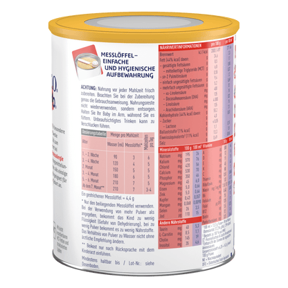 Alfamino-HMO- Seitenansicht Ruckansicht Spezialnahrung Kuhmilchallergie Nahrungsmittelallergie Aminosäurebasiert Nicht-allergen Lipidmischung HMO (2'FL & LNnT) LC-PUFA Glutenfrei Lactosefrei