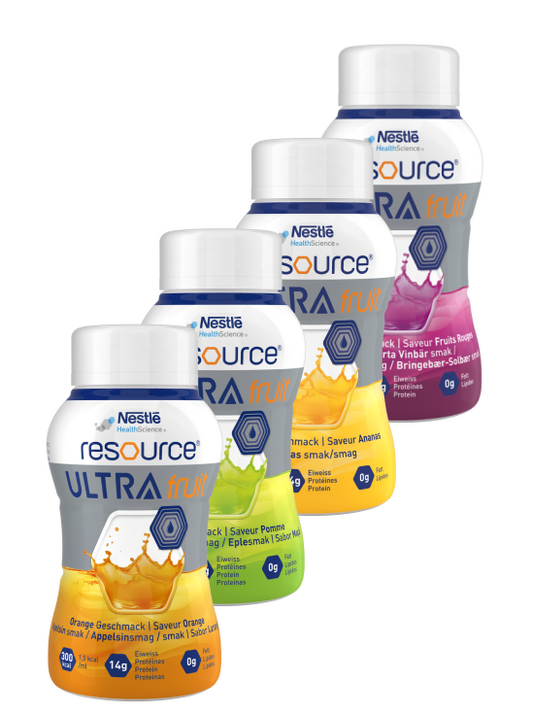 Resource® Ultra fruit Mischkarton_Eiweißreich Hochkalorisch Trinknahrung Mangelernährung Diätmanagement Fettverwertungsstörungen Malassimilationssyndrom Dialysepatienten Präoperatives Loading Geschmacksrichtungen