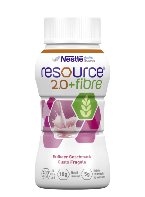 Resource2.0 Fibre Erdbeer 6x4x200ml Hochkalorische Trinknahrung Lösliche Ballaststoffe Lactosearm Glutenfrei Diätmanagement Mangelernährung Energiebedarf Erdbeergeschmack Vitamine und Mineralstoffe Flüssigkeitsrestriktionml