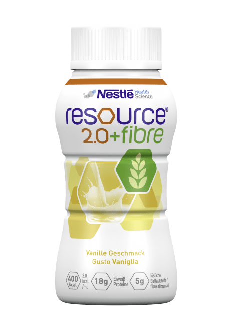 Resource2.0 Fibre Vanille 200ml Hochkalorische Trinknahrung Lösliche Ballaststoffe Lactosearm Glutenfrei Mangelernährung Energiebedarf Vanillegeschmack Vitamine und Mineralstoffe Flüssigkeitsrestriktion Diätetisch vollständig